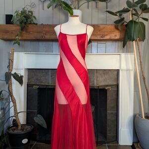Rare Fredericks Of Hollywood Diagonal Sheer Dress. Red! Very Hard To Find
